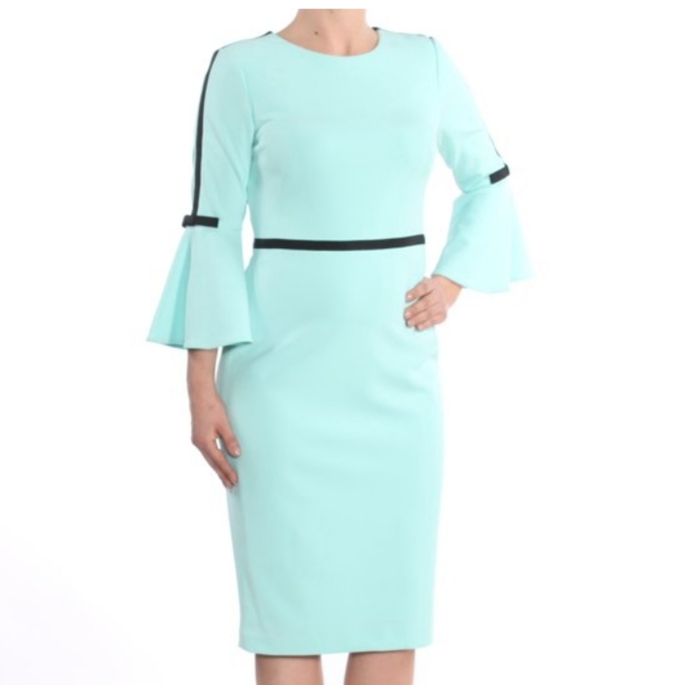 Calvin Klein Tiffany blue and black dress bell sleeves s 10